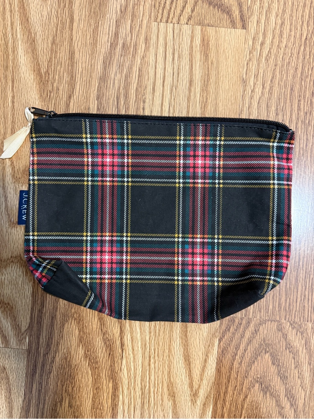 J. Crew Black Plaid Toiletry Pouch with Red and Yellow Tartan